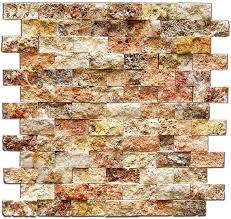 Brown, beige, light emperador, cream marfil. Tuscany Scabas 1 X 2 Split Face Stone Tile Marble Tiles Amazon Com