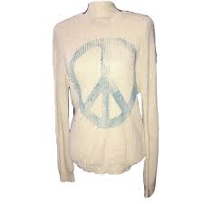 BP Distressed Sweater Faded Blue Peace Sign Lightweight Oatmeal Open Knit  XSmall | eBay