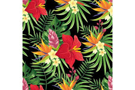 Seamless pattern with tropical flowers and leaves hand drawn vector illustration. Rainforest Flowers Seamless Pattern Tropical Flower Leaves 997680 Patterns Design Bundles