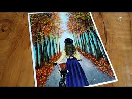 Easy flower painting ideas for beginner artists step by step flower painting on canvas with acrylic paint tutorial →. A Girl Riding A Bicycle In The Spring Season Acrylic Painting Step By Step Autumn Landscape Painting Myhobbyclass Com