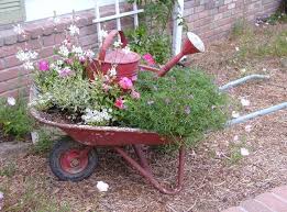The Watering Can Is A Perfect Addition And Needed For The Best Composition I Never Liked The Wheel Barre Wheelbarrow Garden Upcycled Planter Garden Containers
