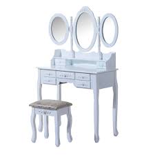 Dressing tables with mirrors and drawers. Homcom Makeup Dressing Table Vanity Set Wood Triple Folding Mirrors Drawers W Stool Walmart Canada