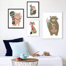 And since kids grow out of styles with age, we recommend you stick to easily replaceable items in the room. Indian Style Cartoon Animal Canvas Posters For Kids Room The Wall Art Guys