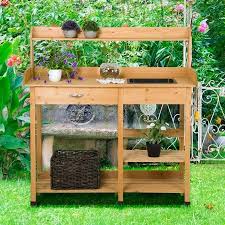 Yaheetech Wood Potting Bench With Removable Sink Natural Finish Walmart Com Outdoor Potting Bench Potting Bench Potting Bench With Sink