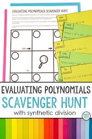 Evaluating Polynomials Using Synthetic Division Scavenger Hunt Activity In 2020 Synthetic Division Polynomials Algebra Resources