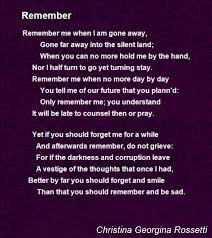 Remember Poem By Christina Georgina Rossetti Poem Hunter Christina Rossetti Poems Poems Poems By Famous Poets