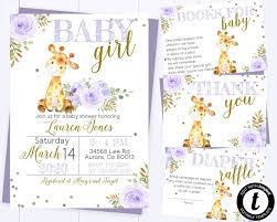 Floral Giraffe Baby Shower Invitation Purple And Gold Baby Etsy Baby Shower Giraffe Giraffe Baby Shower Invitations Gold Baby Shower Invitations