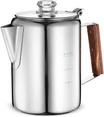 Amazon Com Eurolux Percolator Coffee Maker Pot 9 Cups Durable Stainless Steel Material Brew Coffee On Fire Grill Or Stovetop No Electricity No Bad Plastic Taste Ideal For