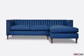 The sectional sofa is a true shapeshifter. Blue Leather Channel Tufted Midcentury Lambert Sectional Sofa Of Iron Oak