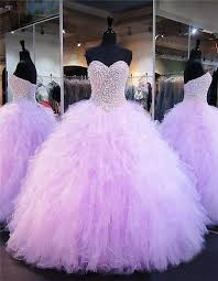 Ball Gown Strapless Lilac Tulle Ruffle Pearl Beaded Quinceanera Prom Dress Sweet Sixteen Dresses Purple Quinceanera Dresses Sweet 15 Dresses