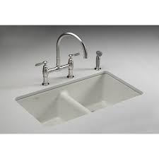 Crafted from enameled cast iron, this sink resists chipping, cracking, or burning for years of beauty and reliable performance. Kohler Kitchen Sink Cast Iron Kitchen Sinks Undermount Kitchen Sinks Double Basin Kitchen Sink