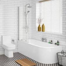 J Shaped Shower Bath 1700mm With Screen Curved Panel Victorian Plumbing Uk In 2020 Bathroom Inspiration Modern Small Bathroom House Bathroom