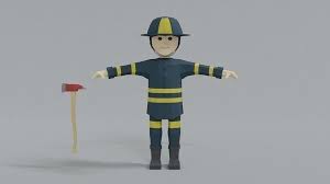 Low Poly Cartoon Firefighter 3d Model In 2020 Low Poly 3d Models Low Poly Low Poly 3d