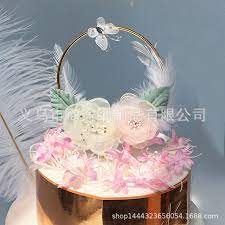 蛋糕插件 春暖花开蝴蝶铁艺花环蛋糕插件派对羽毛装饰 阿里巴巴