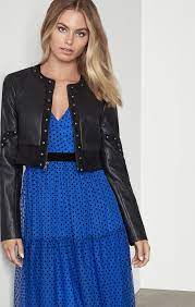 2 Trends One Creation Rock The Rebellious Style In Our Leather Crop Jacket We Love To Mix A Biker Jacket With A C Cocktail Outfit Casual Dresses Crop Jacket