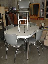 Since each table is made one at a time, you can choose any laminate from formica.com or wilsonart.com. 1950s Retro Chrome And Grey 6pc Kitchen Table Set Kitchen With 4 Chairs And Matching Step Stool