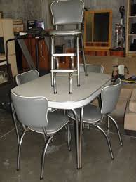 Usually ships within 6 to 10 days. 1950s Retro Chrome And Grey 6pc Kitchen Table Set Kitchen With 4 Chairs And Matching Step Stool