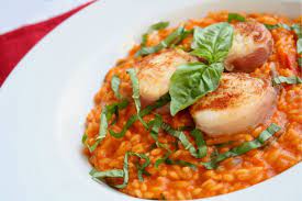 Prosciutto Wrapped Scallops With Roasted Tomato Risotto Recipe Tomato Risotto Roasted Tomatoes Risotto