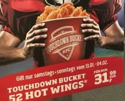 Avail the fill up meal for $20, save $5 via kfc colonel's club signup, get standard delivery charges of $3.99 on your orders. Kfc Touchdown Bucket Mit 52 Hot Wings Fur 31 99