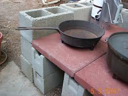 Fry Pan Spider On Concrete Block Paver Dutch Oven Cooking Platform This Is When The Platform Was First Built Dutch Oven Table Dutch Oven Cooking Dutch Oven