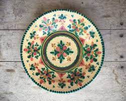 Vintage 11 3 4 Spain Folk Art Shallow Bowl Hand Painted Etsy Majolica Pottery Pottery Plate Hacienda Decor