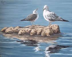 Seagulls In The Sea By Natalia Tejera Sea Art Sea Painting Birds Painting