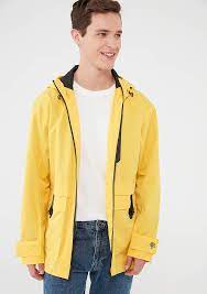Kapüşonlu Sarı Ceket - Mavi