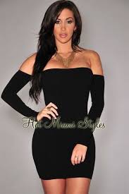 Black Off The Shoulder Long Sleeves Mini Dress Mini Dress Long Sleeve Bodycon Dress Long Sleeve Mini Dress