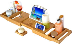 Bamboo luxury bathtub caddy/bath serving tray, expandable bath rack holder wine glass holder tray over bath tub, laptop desk, tablet holder a long bath is a great way to rejuvenate your skin, relax, and recharge for another day. Luxury Bathtub Caddy Tray And Dish Drying Rack By Royal Craft Wood Home Kitchen Bathroom Accessories Vit Edu Au