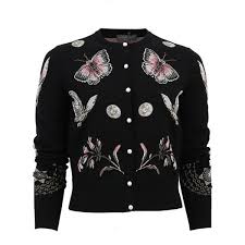 Black And Pink Cardigan Alexander Mcqueen Butterfly Crop Cardigan 1 775 Liked On Polyvore Featuring Tops Cardigans Wool Cardigan L Cropped Cardigan Crew Neck Cardigan Cardigan