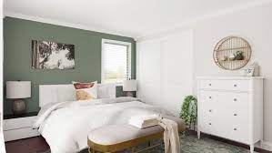 Pale sage walls, painted in a color like cool cucumber, set a simultaneously eclectic and ethereal tone in scott and jacqui scoggin's guest bedroom in tacoma. Get Inspiration From Sage Green Accent Wall Glam Transitional Bedroom Design By Spacejoy Sage Green Bedroom Green Bedroom Decor Green Bedroom Walls