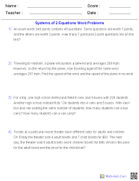 Find key words and 5. Algebra 2 Worksheets Systems Of Equations And Inequalities Worksheets Word Problems Systems Of Equations Word Problem Worksheets