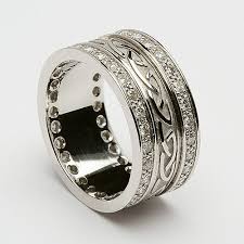 Embossed Celtic Wedding Ring With Diamond Trim Celtic Rings Ltd Celtic Wedding Rings Celtic Knot Ring Wedding Rings