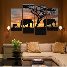 Elephant Canvas Wall Art In The Sunset 4 Pcs Canvas Art Set Living Room Canvas Living Room Canvas Prints Living Room Prints