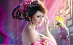 One of the best high quality wallpapers site! Wallpaper Art Fantasy Girl Parrot Bird 1920x1200 Hd Picture Image