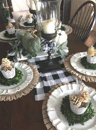 Black And White Buffalo Plaid Table Decor 12 Rustic Holiday Black And White Buffalo Plaid Table Setting With Green And Wooden Charger P Plaid Decor Round Table Decor Buffalo Plaid Decor