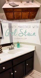 Transforming Bathroom Vanity With Gel Stain Java Gel Stain Bathroom Vanity Makeover Vanity Makeover Bathroom Makeover