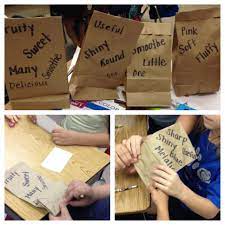 Adjectives Mystery Bag Game Each Group Gets A Brown Paper Bag With A Mystery Item Inside Adjectives On The Ou Mystery Bag Vocabulary Cards Brown Paper Bag