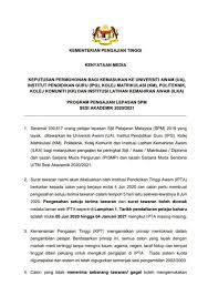 Universiti awam (ua) di malaysia : Kenyataan Media Kementerian Pengajian Tinggi Facebook