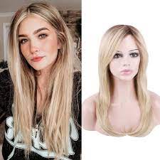 Amazon Com Creamily Ombre Blonde Long Wig Dark Brown Root To Ash Blonde Straight Hair Free Part Synthetic Heat Resistant Replacement Wig Daily Wear Beauty