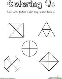Coloring Shapes The Fraction 1 4 Worksheet Education Com Fractions Worksheets Kids Math Worksheets Fractions