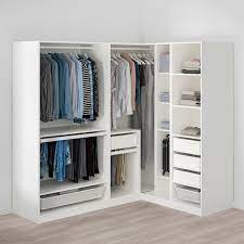 Its design incorporates a mesh basket, shelving option, shoe shelves, clothing rods, and a space for jewelry organization. Pax Corner Wardrobe White 210 160x201 Cm Ikea