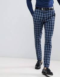 Black And Yellow Plaid Pants Mens Asos Super Skinny Suit Pants In Blue Plaid Check Tartan Pants Mens Mens Plaid Pants Skinny Suit Pants