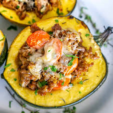 Sausage Stuffed Acorn Squash Spicy Italian Sausage Is The Perfect Filling For Delicious And Te Sausage Stuffed Acorn Squash Acorn Squash Acorn Squash Recipes