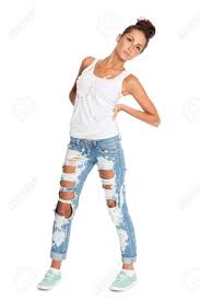 It's no longer just about the. Charming Girl In Stylish Ripped Jeans Stock Photo Picture And Royalty Free Image Image 32081410