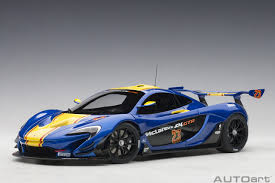 The p1 is a superhero among supercars: Mclaren P1 Gtr Blue Metallic With Yellow Stripes 23 Autoart