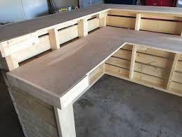Hello Elyse 75 L Shaped Unfinished 6 5 Wide By 5 5 Pallet Etsy Rustic Reception Desk Reception Desk Pallet