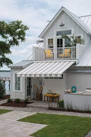 Grey And White Retractable Awning Beach House Exterior Outdoor Awnings Shade Sail Installation