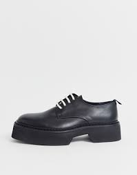 Asos ladies low heeled lace up court shoes uk 6 eu 39 ln181 ee 03. Asos Design Lace Up Square Toe Shoes In Black Leather With Block Colour Chunky Sole Asos