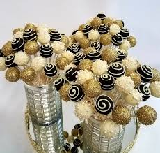 Elegant Cake Pop Bouquets In Gold Black And Ivory White Elegant Cake Pops Cake Pop Bouquet Gold Dessert